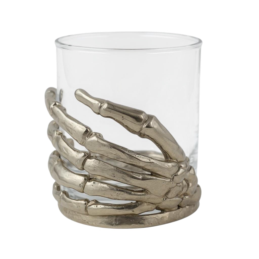 Set of 2 & Set of 4 - Skeleton Hand Whisky Glasses | Juice Glasses | Drinkware | Statement Barware | Halloween Glasses | Gold, Silver or Antique Finish
