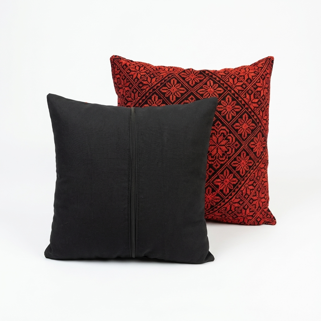 Housse de coussin rouge Tatreez – Textile palestinien