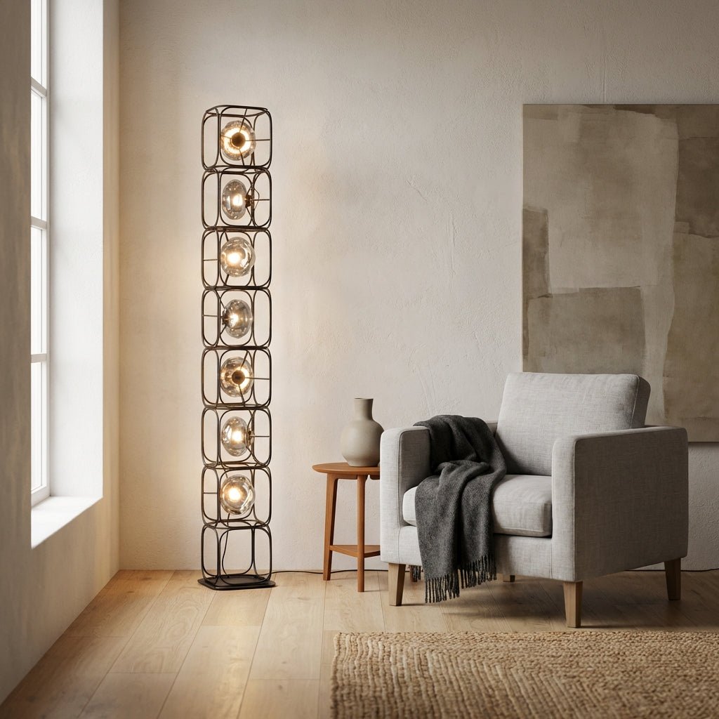 Valletta Wrought Iron + Glass Floor Lamp