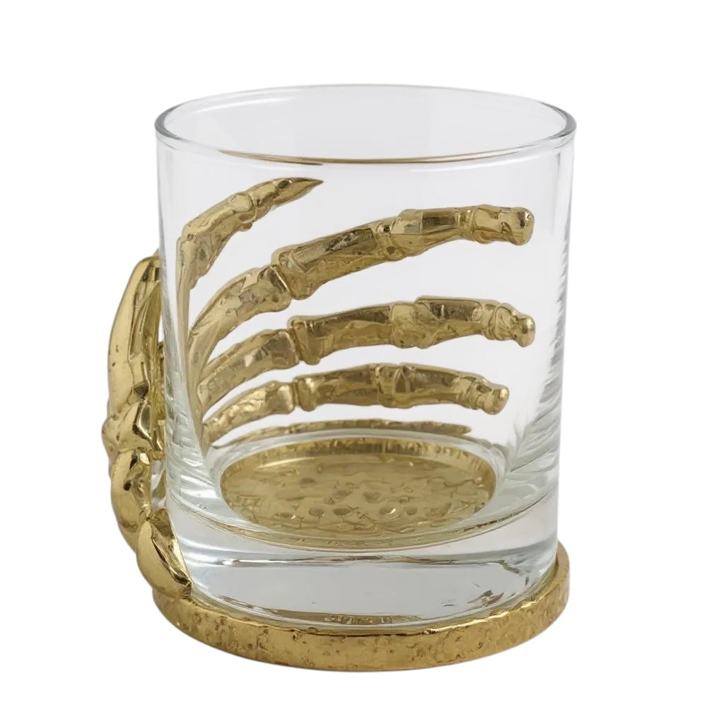 Set of 2 & Set of 4 - Skeleton Hand Whisky Glasses | Juice Glasses | Drinkware | Statement Barware | Halloween Glasses | Gold, Silver or Antique Finish