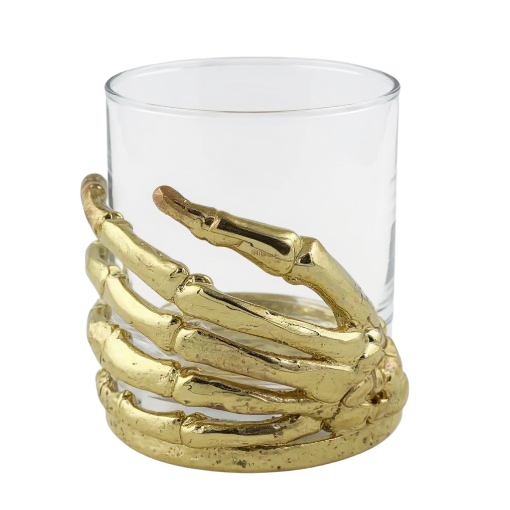 Set of 2 & Set of 4 - Skeleton Hand Whisky Glasses | Juice Glasses | Drinkware | Statement Barware | Halloween Glasses | Gold, Silver or Antique Finish