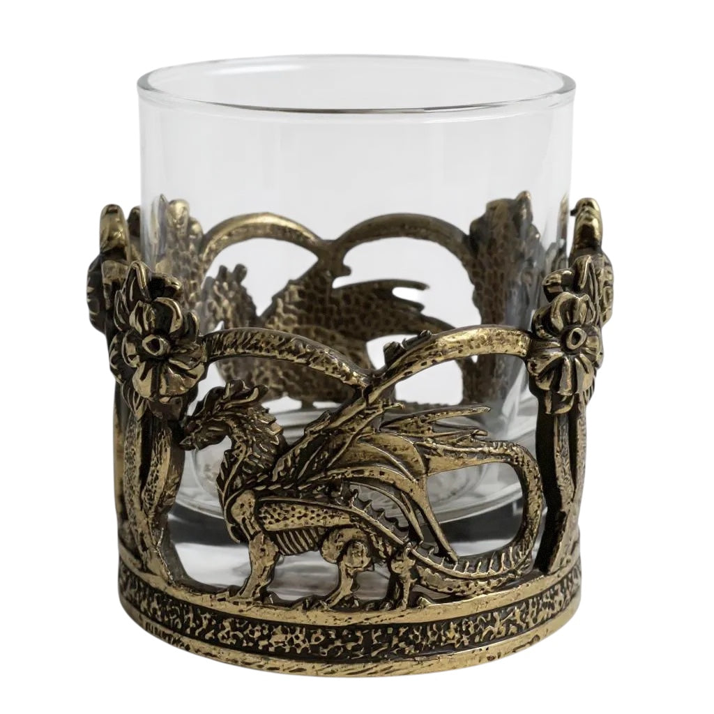Set of 2 & Set of 4 - Crown Dragon Whisky Glasses | Juice Glasses | Drinkware | Statement Barware | Gold, Silver or Antique Finish