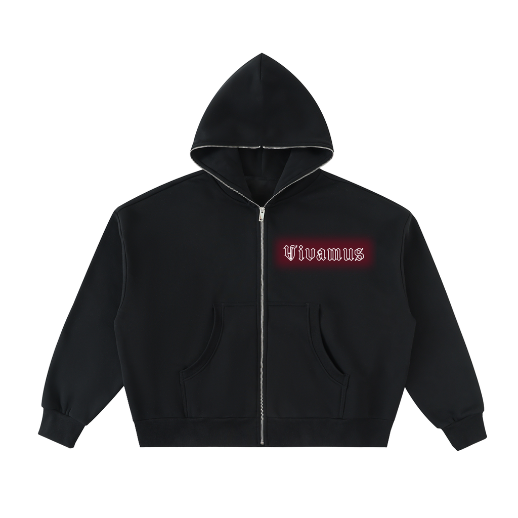 Fleeced Full-Zip Boxy Hoodie