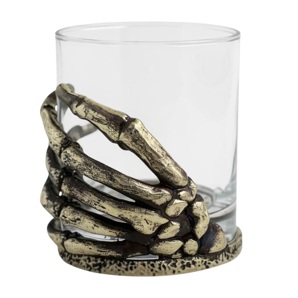 Set of 2 & Set of 4 - Skeleton Hand Whisky Glasses | Juice Glasses | Drinkware | Statement Barware | Halloween Glasses | Gold, Silver or Antique Finish