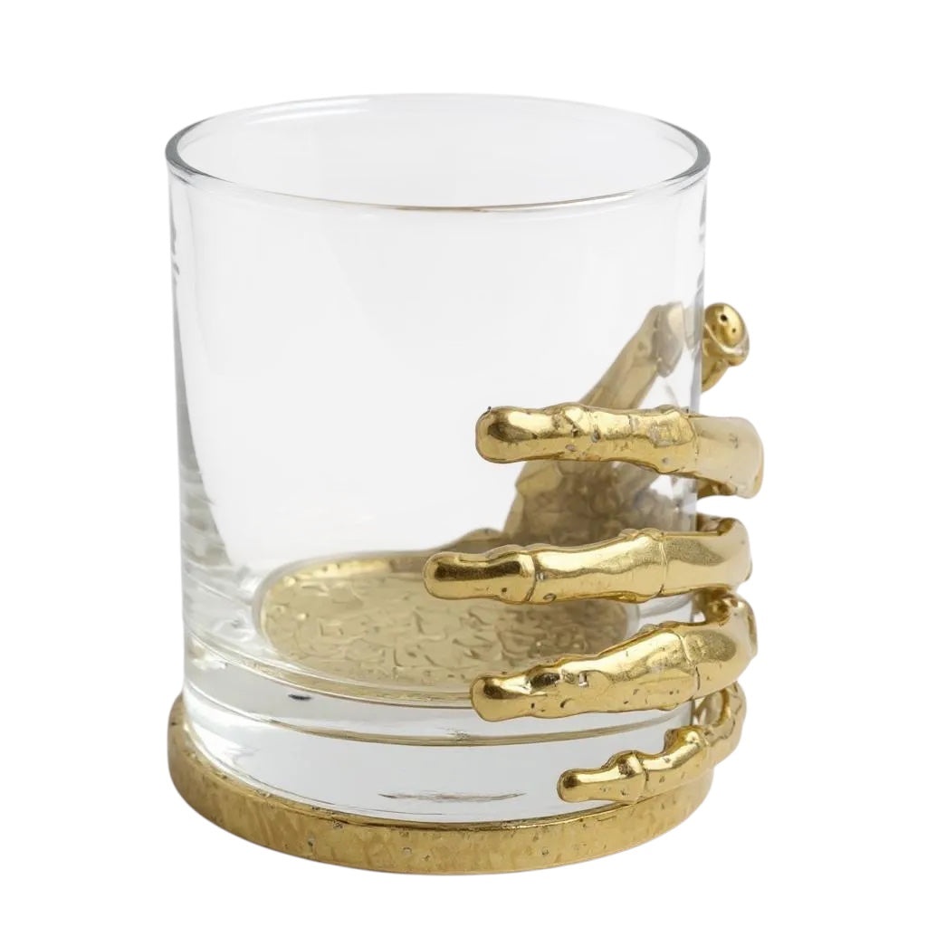 Set of 2 & Set of 4 - Skeleton Hand Whisky Glasses | Juice Glasses | Drinkware | Statement Barware | Halloween Glasses | Gold, Silver or Antique Finish