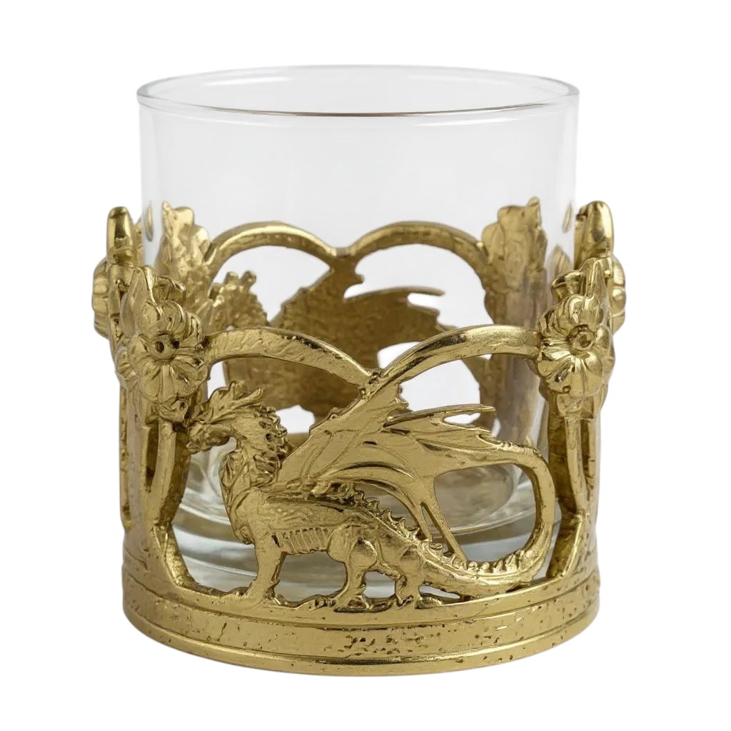 Set of 2 & Set of 4 - Crown Dragon Whisky Glasses | Juice Glasses | Drinkware | Statement Barware | Gold, Silver or Antique Finish