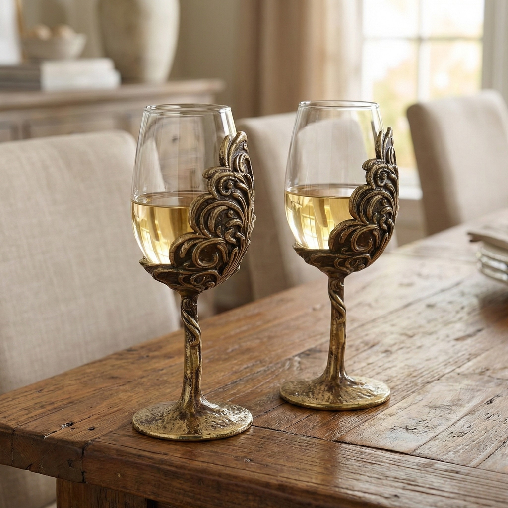 Set of 2/Set of 4 - Intricate Leaf/Ambi Design Wine Glasses