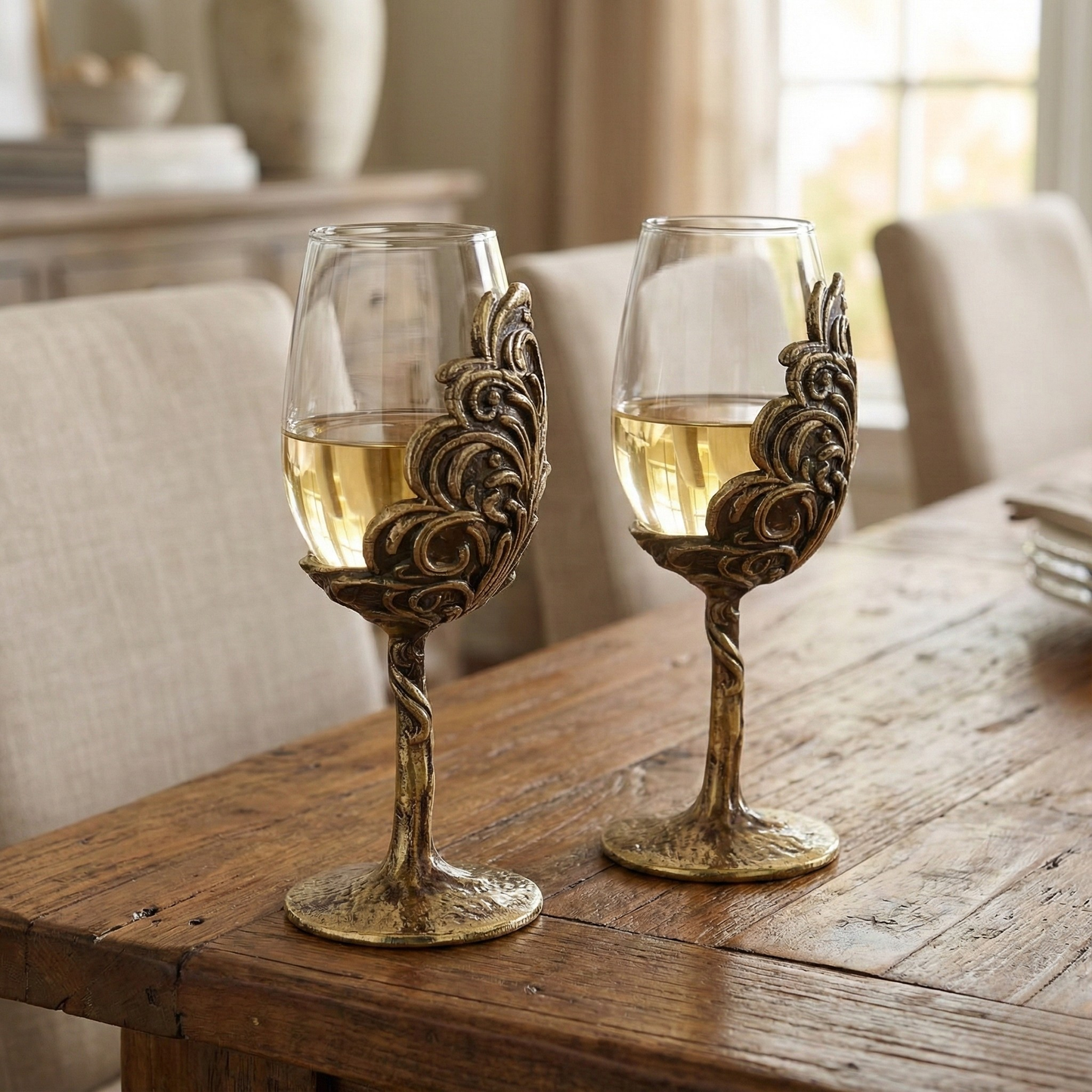 Set of 2/Set of 4 - Intricate Leaf/Ambi Design Wine Glasses