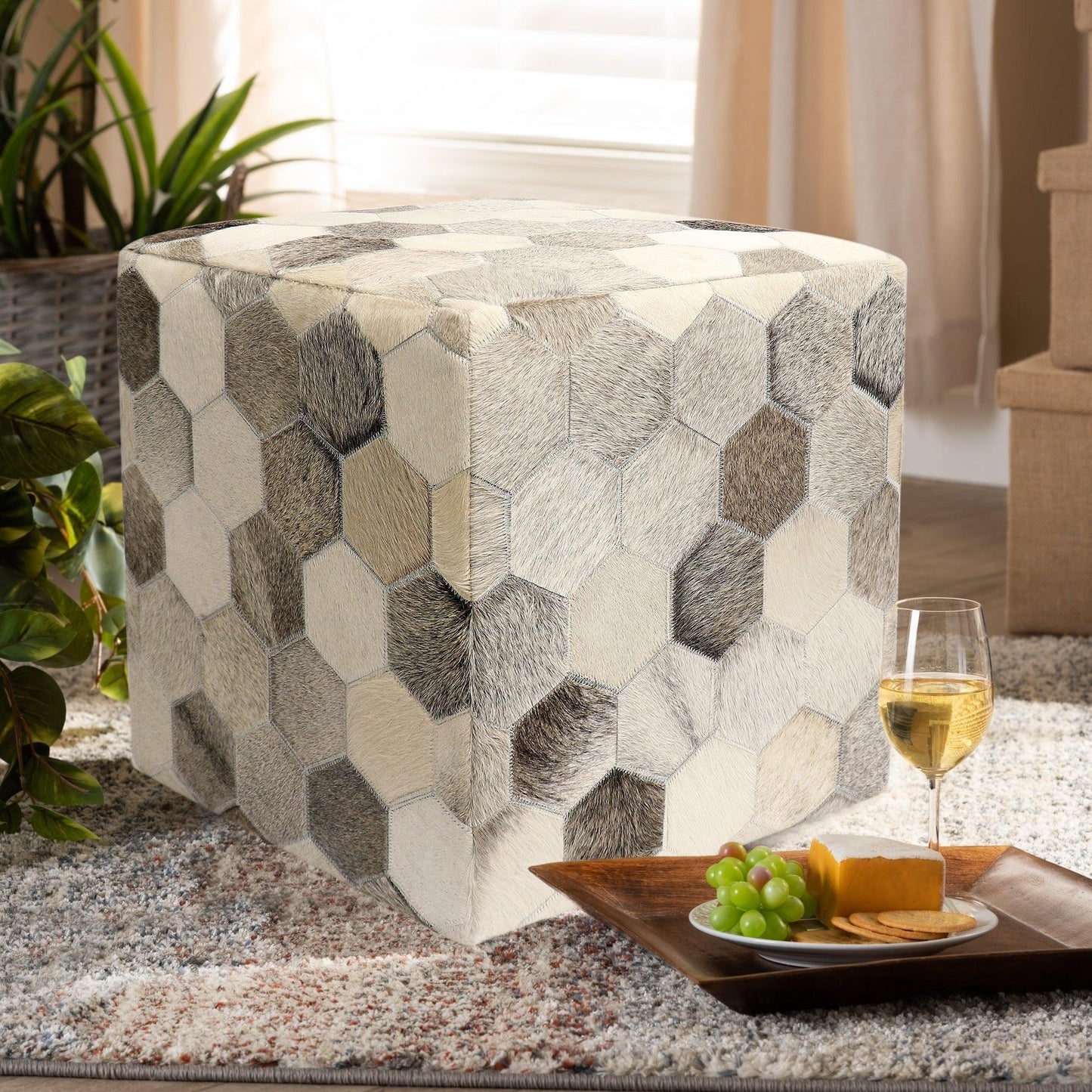 Canvello Cowhide Pouf Ottoman